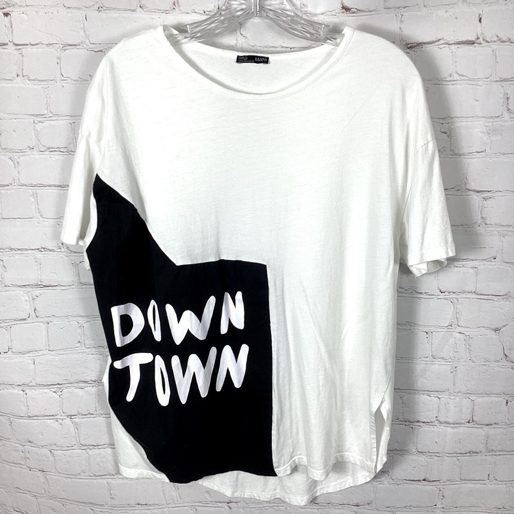 Zara Down Town Spellout Retro High Low Top White & Black Women’s Size Small‎
